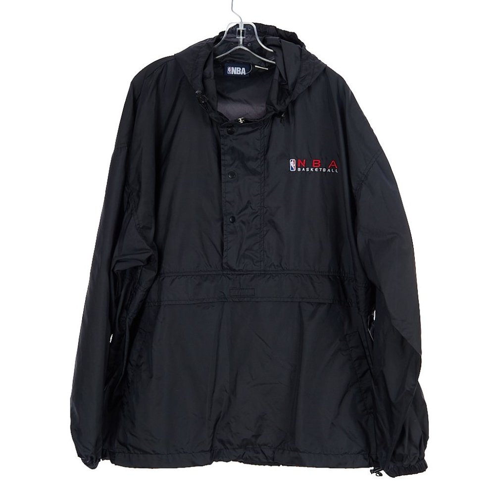 Vintage 90s NBA Black Nylon Windbreaker Hooded Jacket Size XL